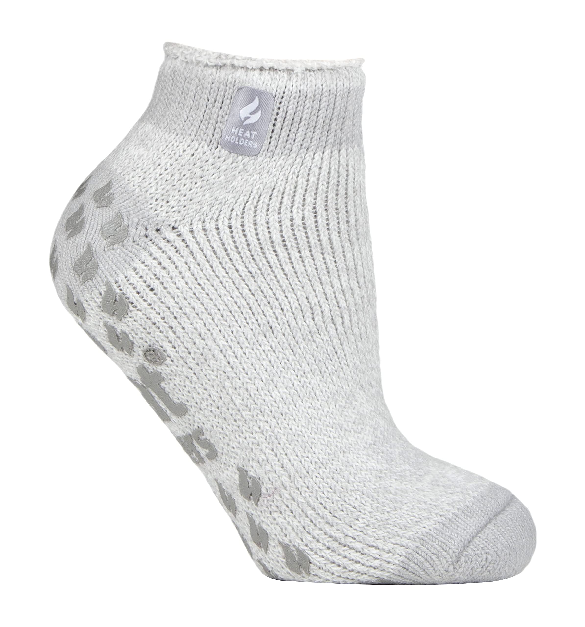 HEAT HOLDERS - Ladies Low Cut Ankle Slipper Socks with Non Slip Rubber Sole (4-7, Silver Grey (Pisa))