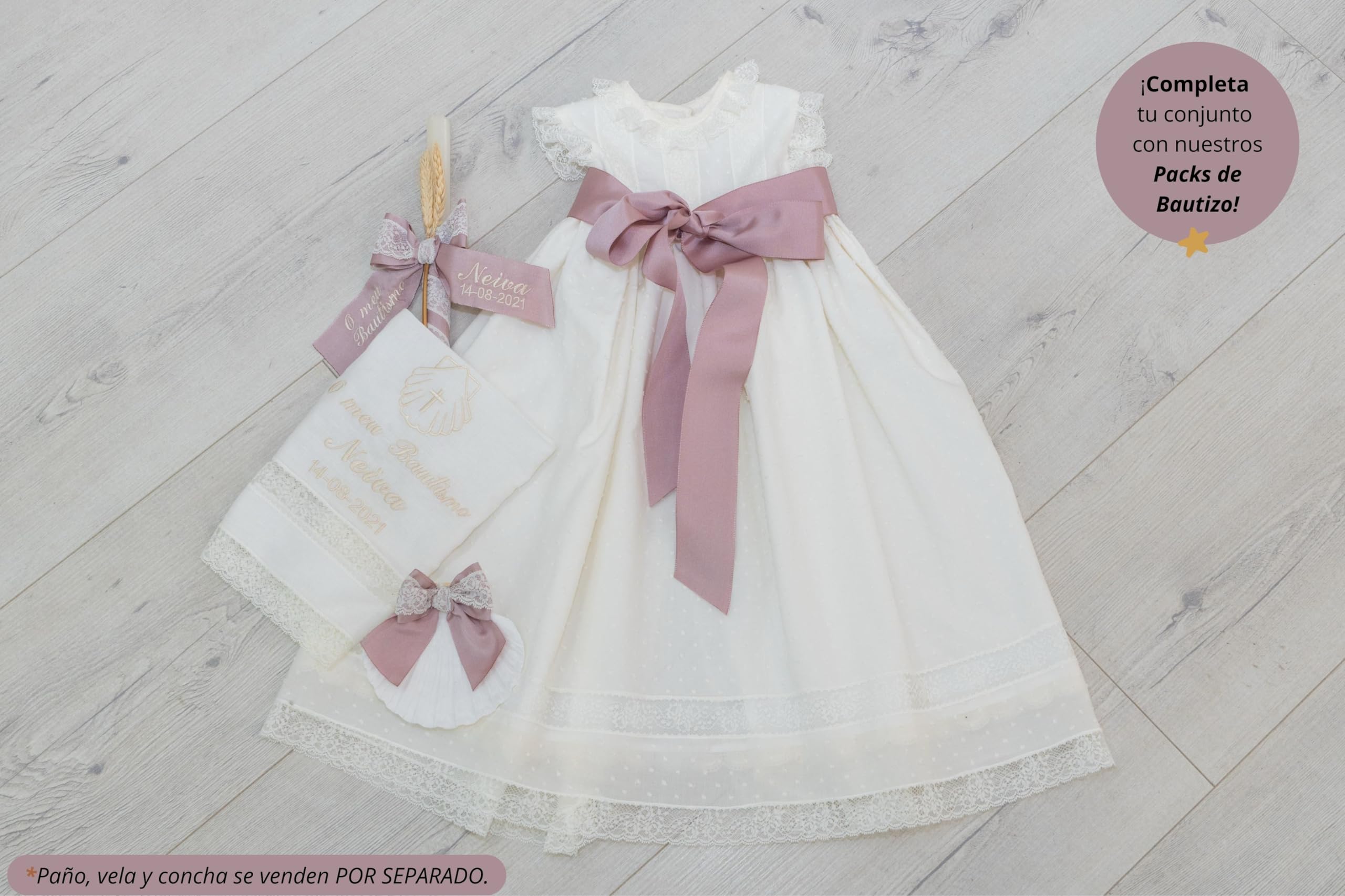 Nenel Traje de bautizo para bebé – Faldón bautismal unisex – Vestido de ceremonia bautismal para bebé – Modelo París
