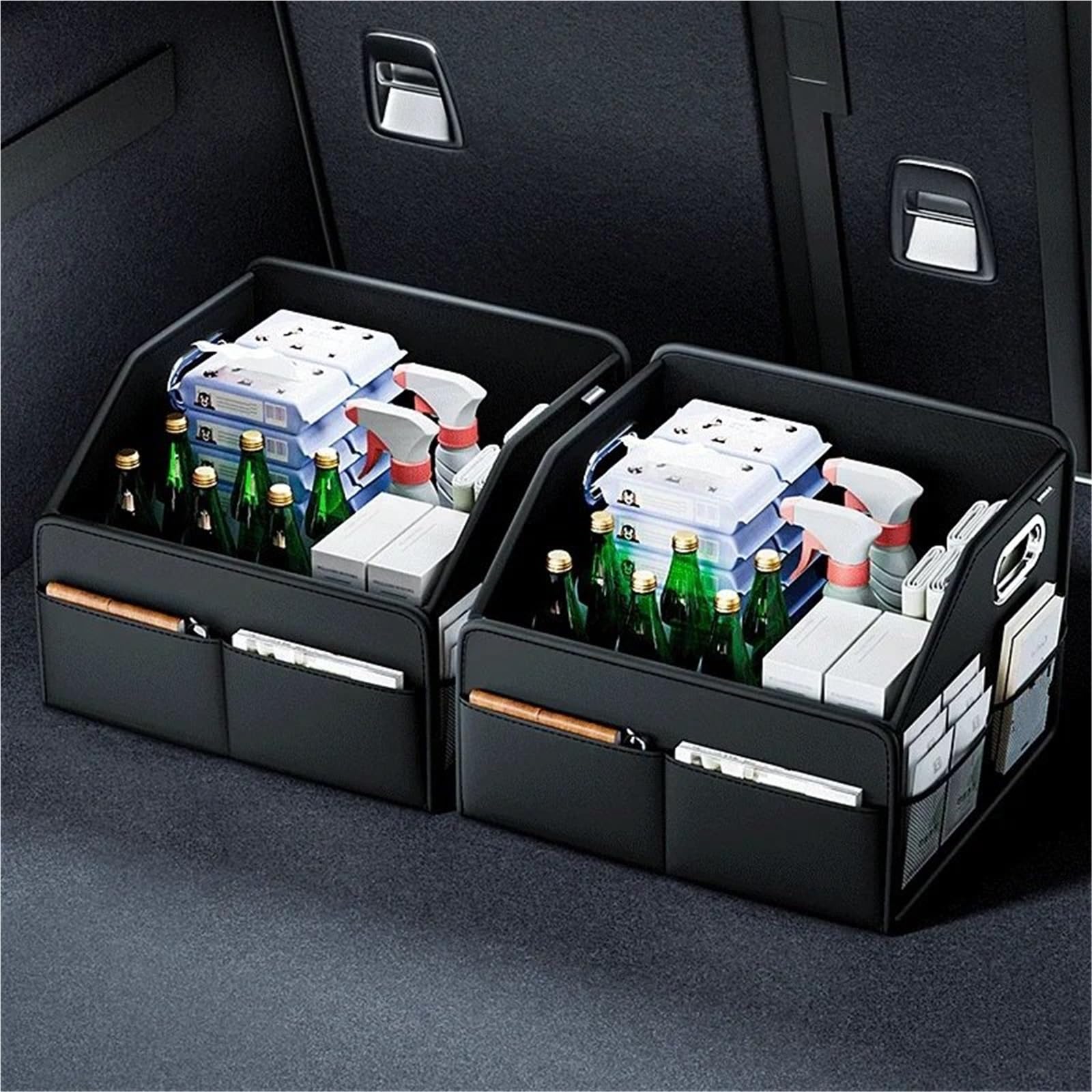 Organizador de maletero de coche, caja de almacenamiento de cuero sintético, plegable, para maletero de coche, para respaldo de asiento de coche