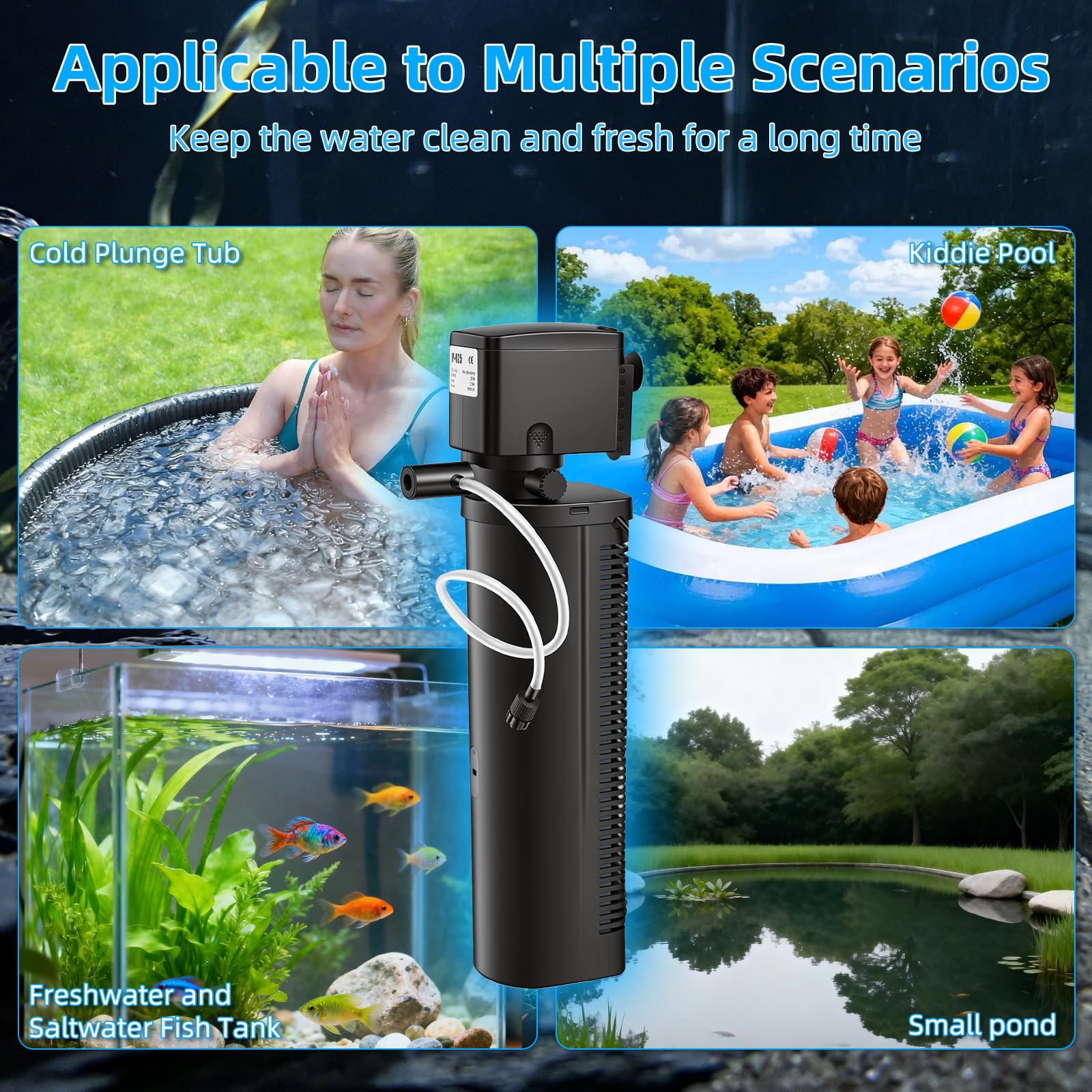 Filtro U-V per acquario a doppio beccuccio, 600 GPH per acquari da 75-300 galloni piccolo stagno, macchina pulita verde sommergibile pompa potente acqua salata d'acqua dolce cristallo verde