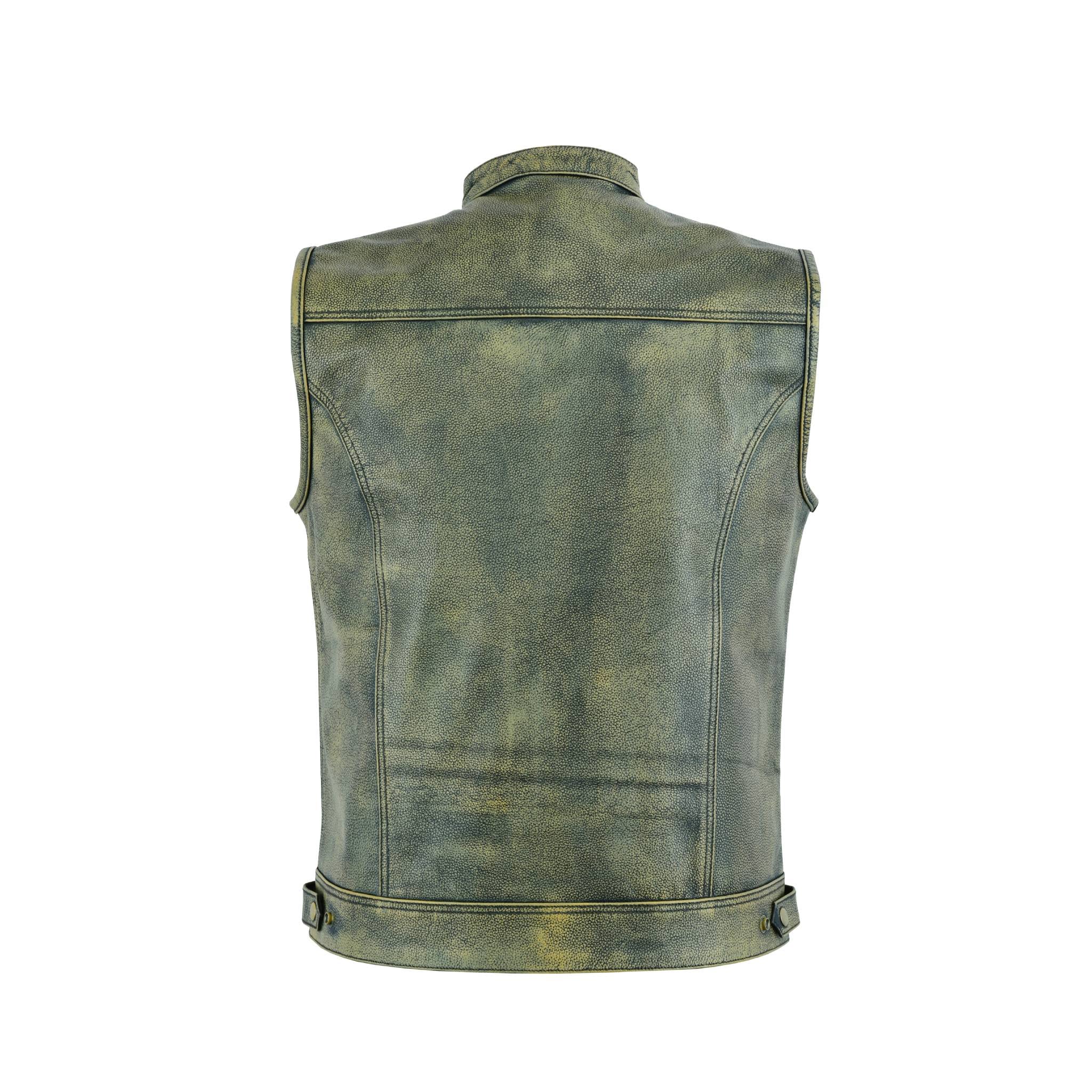 Leatherick Herren Top Grain Sons of Anarchy Distressed Biker Leder Weste – Vintage Motorrad Weste