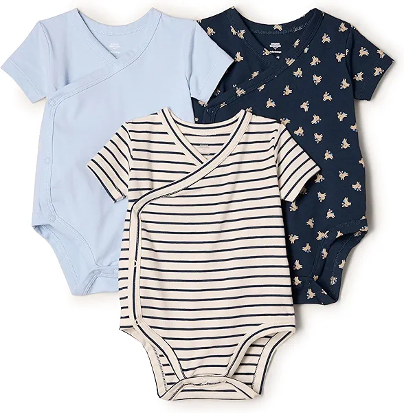 Amazon Essentials x Sofia Grainge Unisex Babies' Side Snap Short Sleeve Bodysuit, Pack of 3