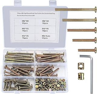 110 Pcs M6 Nuts and Bolts Kit, Barrel Bolts and Nuts, Hex Socket Head Cap Screws Bolts Nuts, Furniture Cot Bed Bolts Crib Screws for Crib Bunk Bed Furniture Cot, 1 Hex Key for Free