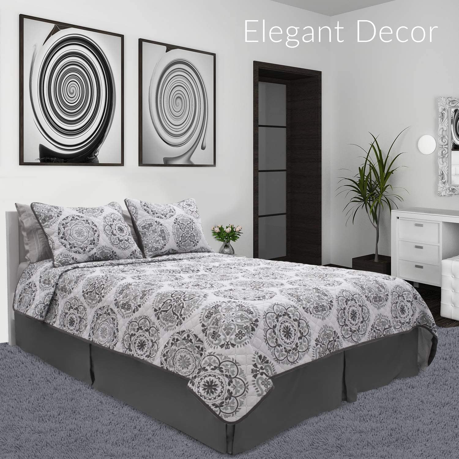 Mellanni King Bed Sheet Set + Bed Skirt Bundle&Save - Hotel Luxury Bedding Sheets & Pillowcases - Bundle Includes: 4pcs Bed Sheet Set and 15-Inch Tailored Drop Pleated Bed Skirt (King, Gray)