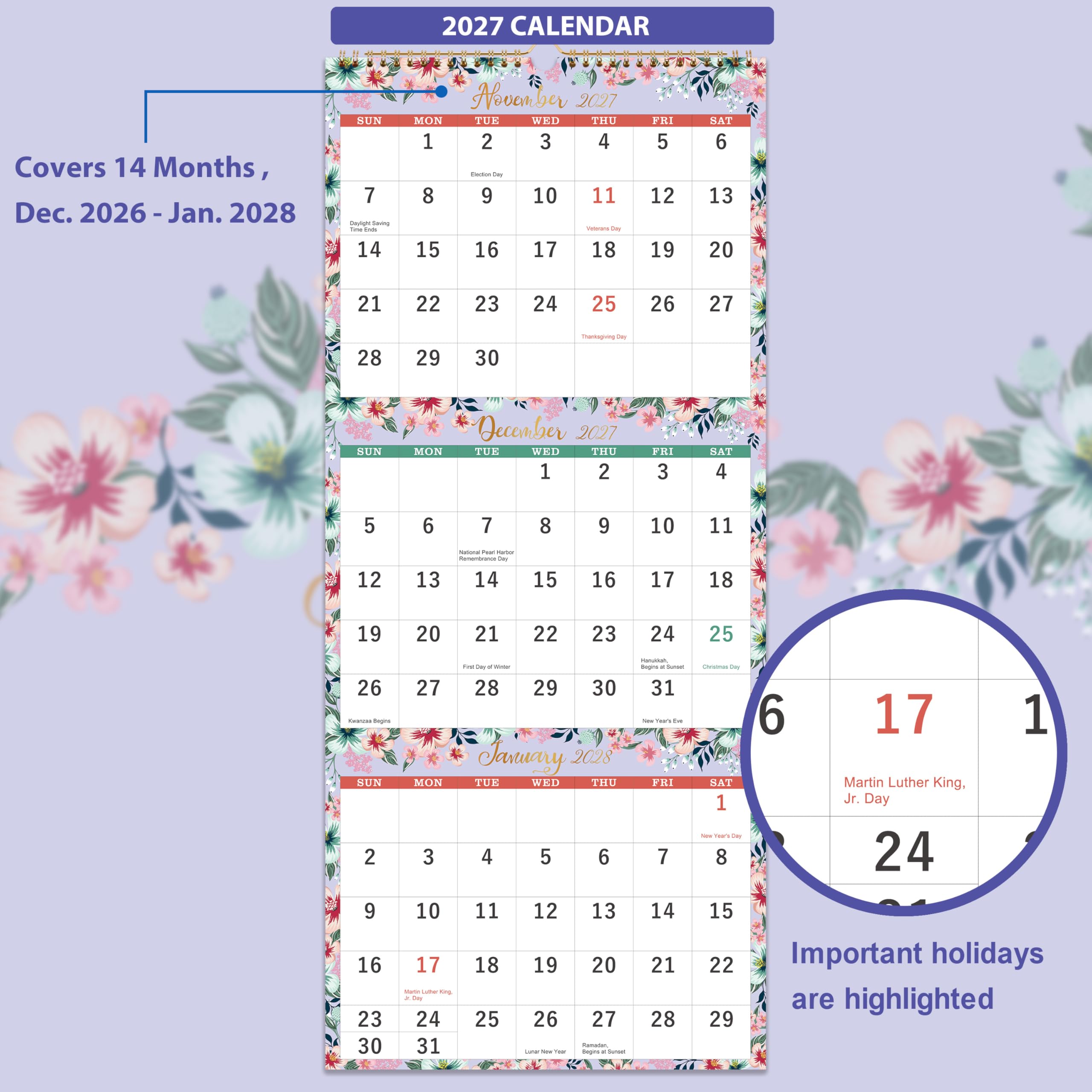2026 Calendar - 3 Month Wall Calendar 2026 Display (Folded in a