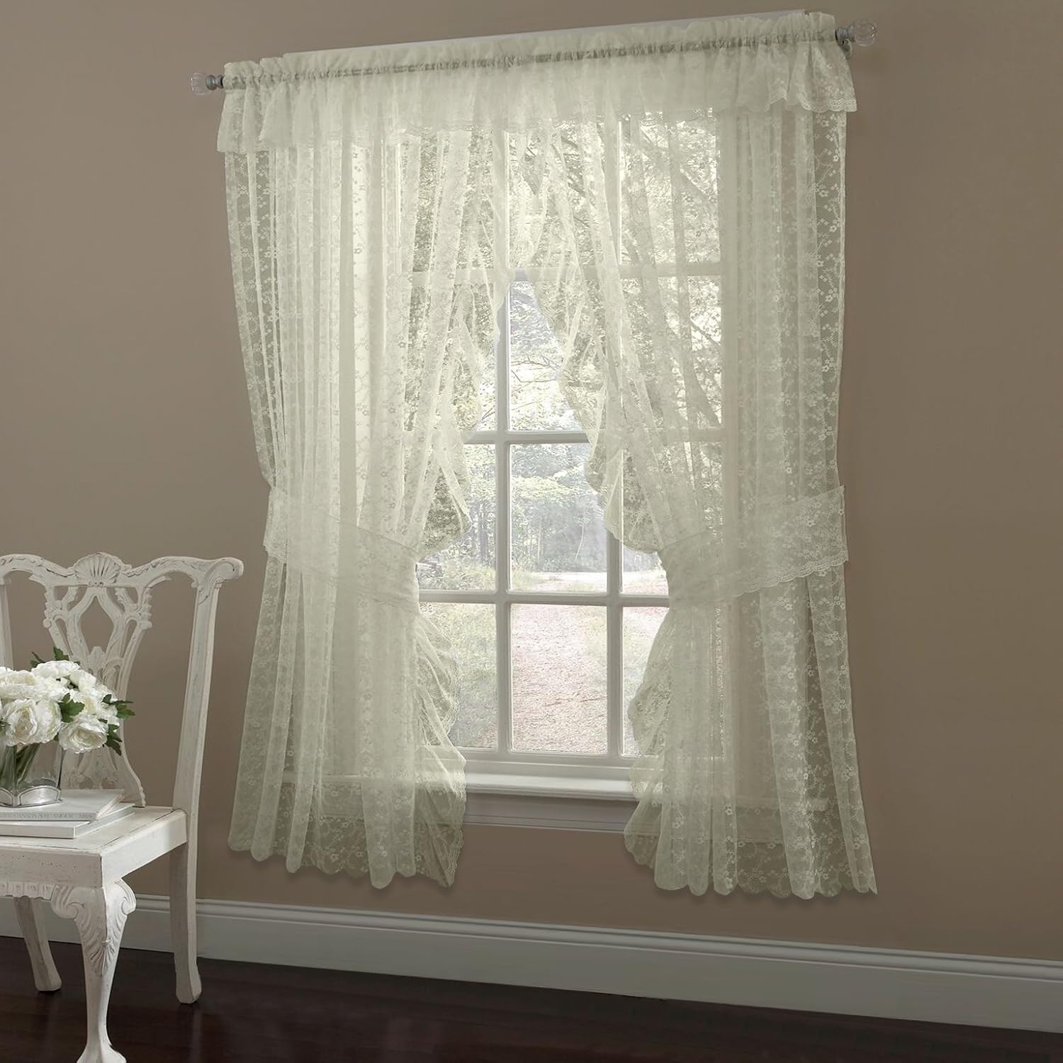 Sweet Home Collection Window Curtains Treatment Panel 63" or 84" Long in Stylish and Unique Patterns and Designs for All Home Décor Flower Ivory