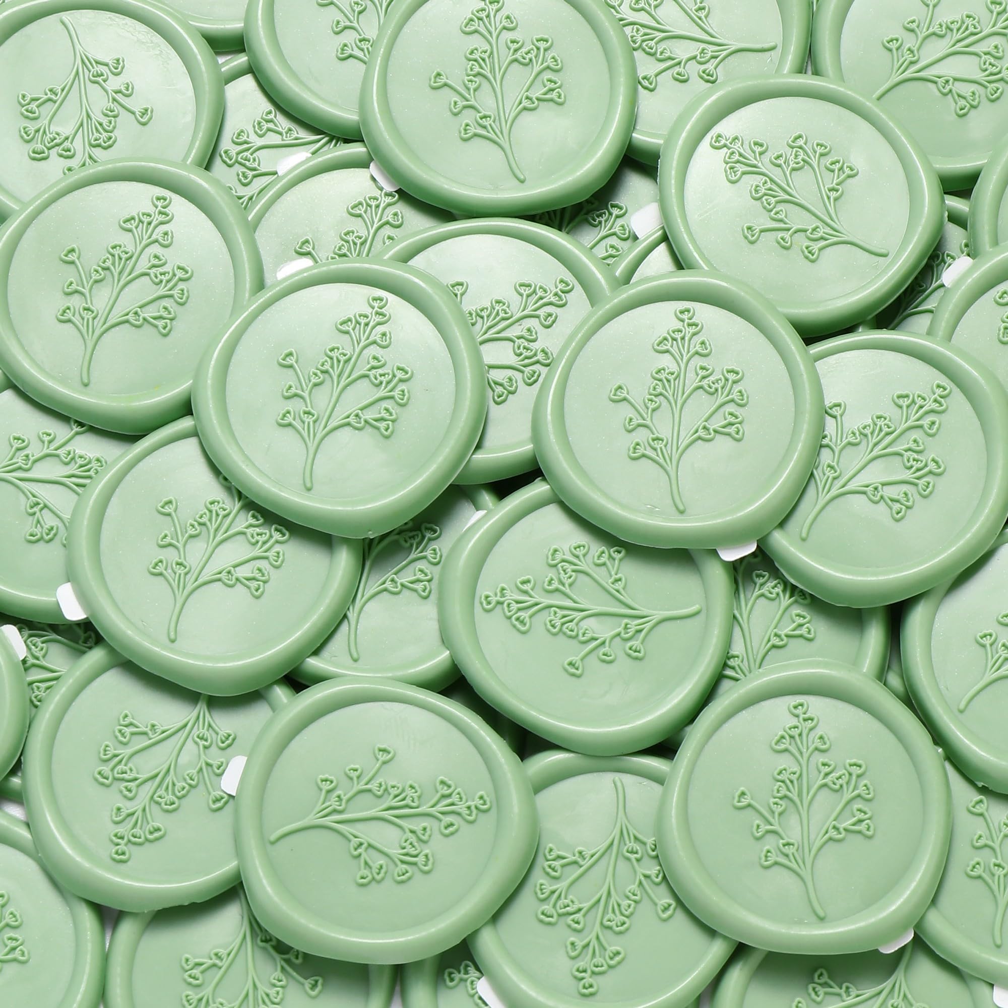 Filhome 50Pcs Wax Seal Stickers, Sage Green Babys Breath Seal Stickers