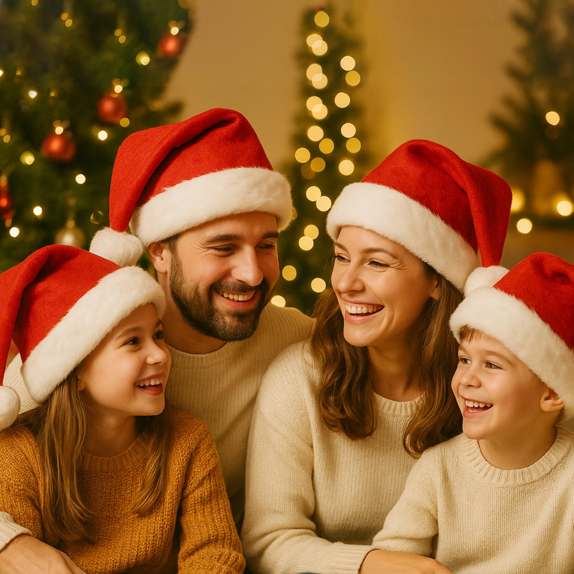 Event Decor Shop 100 sombreros de Papá Noel para adultos y niños, sombreros clásicos de Navidad de terciopelo rojo, accesorios de disfraz de fiesta de Navidad de felpa suave, decoraciones a granel de