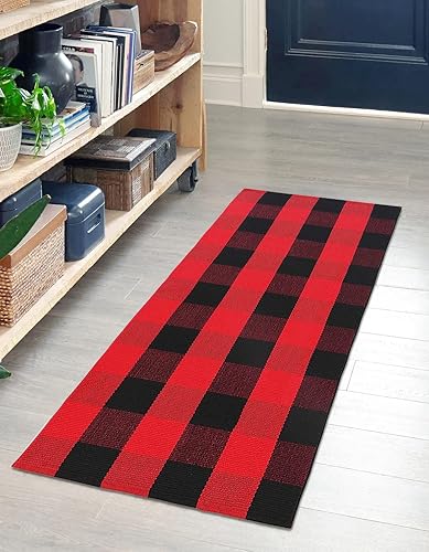 Miniatura 330 de IOHOUZE - Tapete a cuadros estilo búfalo de 5 x 8 pies para interiores y exteriores, lavable, para sala, tapete de bienvenida primavera-verano