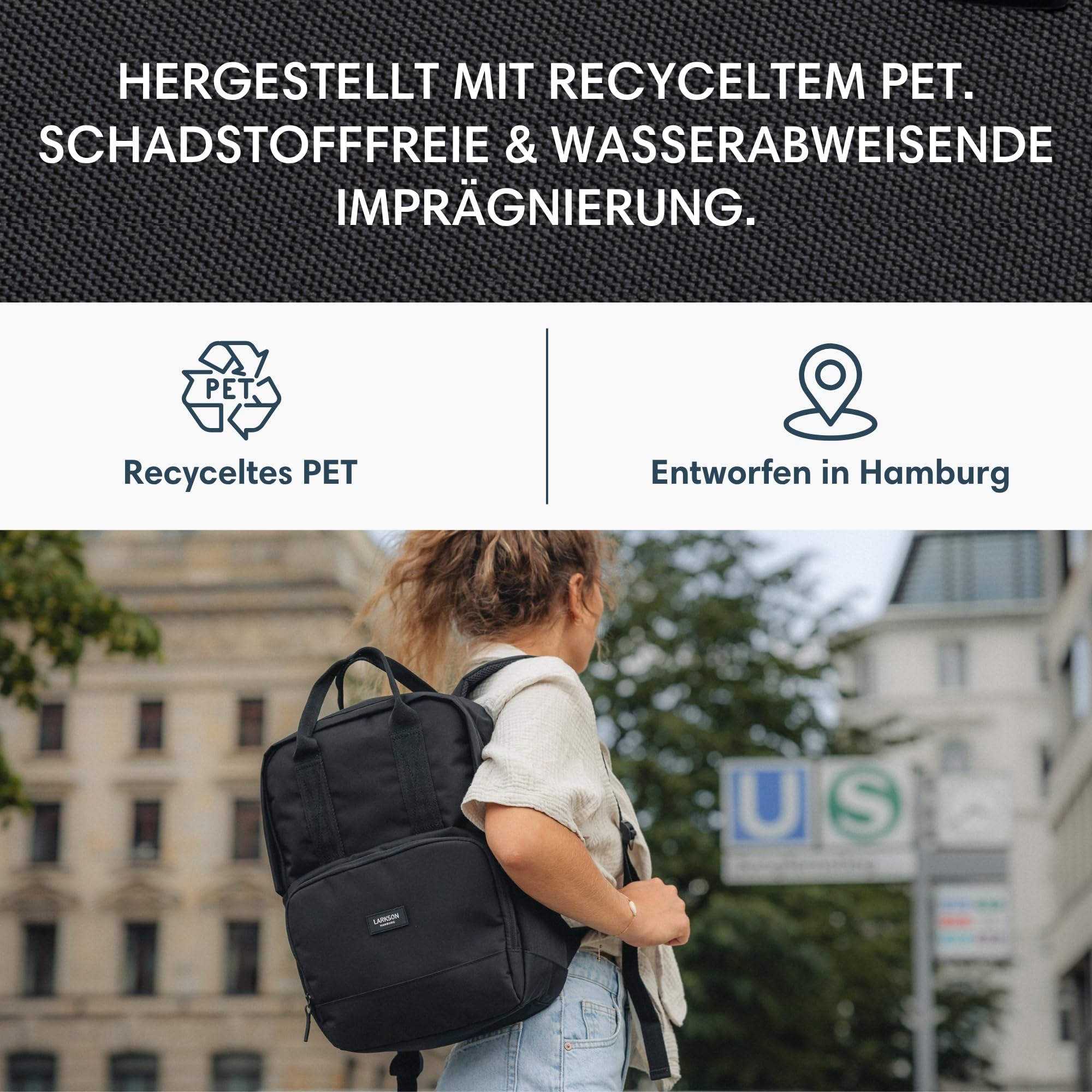 LARKSON Rucksack Damen & Herren Schwarz - No 6 - Daypack mit 16 Zoll Laptopfach - Rucksäcke für City Schule Business - Schulrucksack Mädchen Teenager - Wasserabweisend