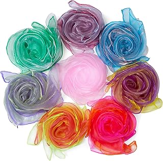 Rovtop 15 Stück Jongliertücher, Chiffontücher für Tanzen, Jonglieren, Sensorisches, Tanztücher, 60 x 60cm Bunte tücher