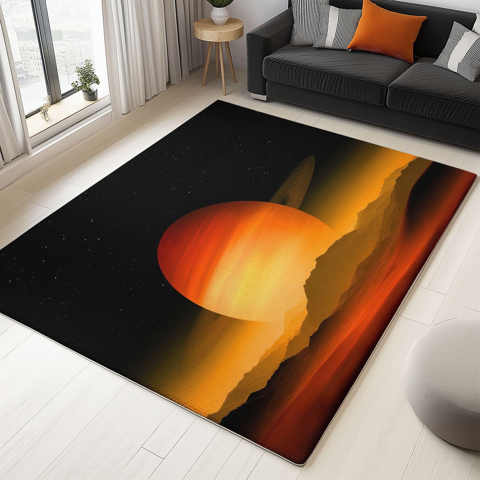 Tapis entree interieur noir paysage planete fantastique doux au toucher 90x150cm