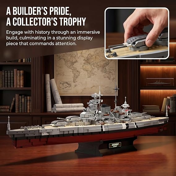 Ruikytech Bismarck Battleship Building Block Toy, World War II Classic Bismarck Warship Bricks Model Kit for Teenagers and Adults Collection(2081 Pieces)