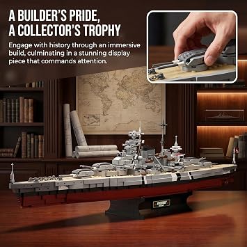 Ruikytech Bismarck Battleship Building Block Toy, World War II Classic Bismarck Warship Bricks Model Kit for Teenagers and Adults Collection(2081 Pieces)