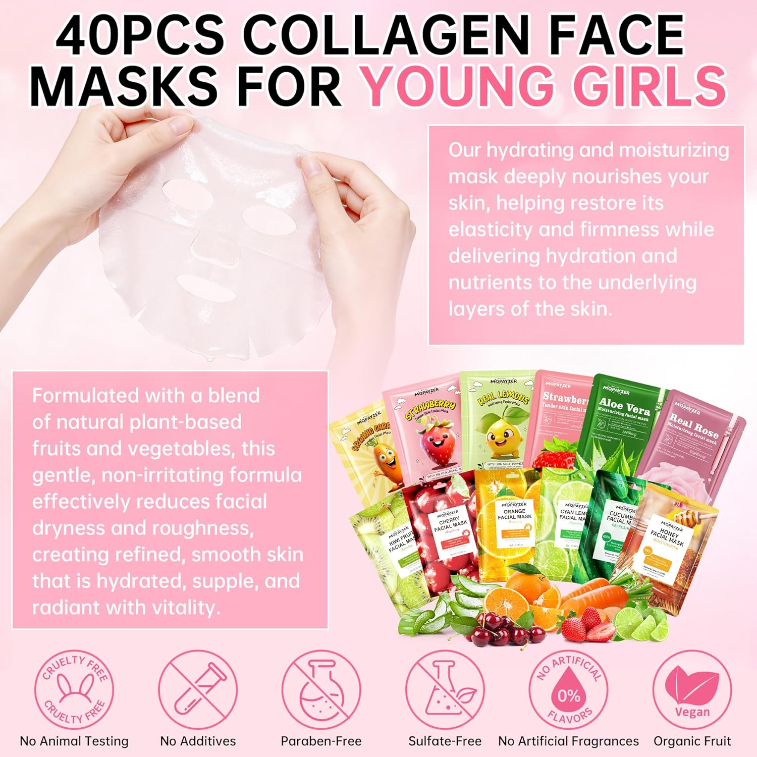 40Pcs Collagen Face Masks Skincare Set for Women, Spa Face Mask with Collagen Extract, Bulk Facial Mask for Teen Girls, Korean Face Mask Sheet Gift for Sensitive Skin, Daily Hydrating Skincare Routine - Image 2