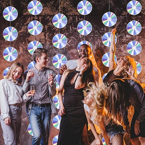 Miniatura 3 de 8 decoraciones de fiesta de los años 90, decoración retro de los años 90, CD disco, pancarta colgante de disco de CD para decoración de fiesta de