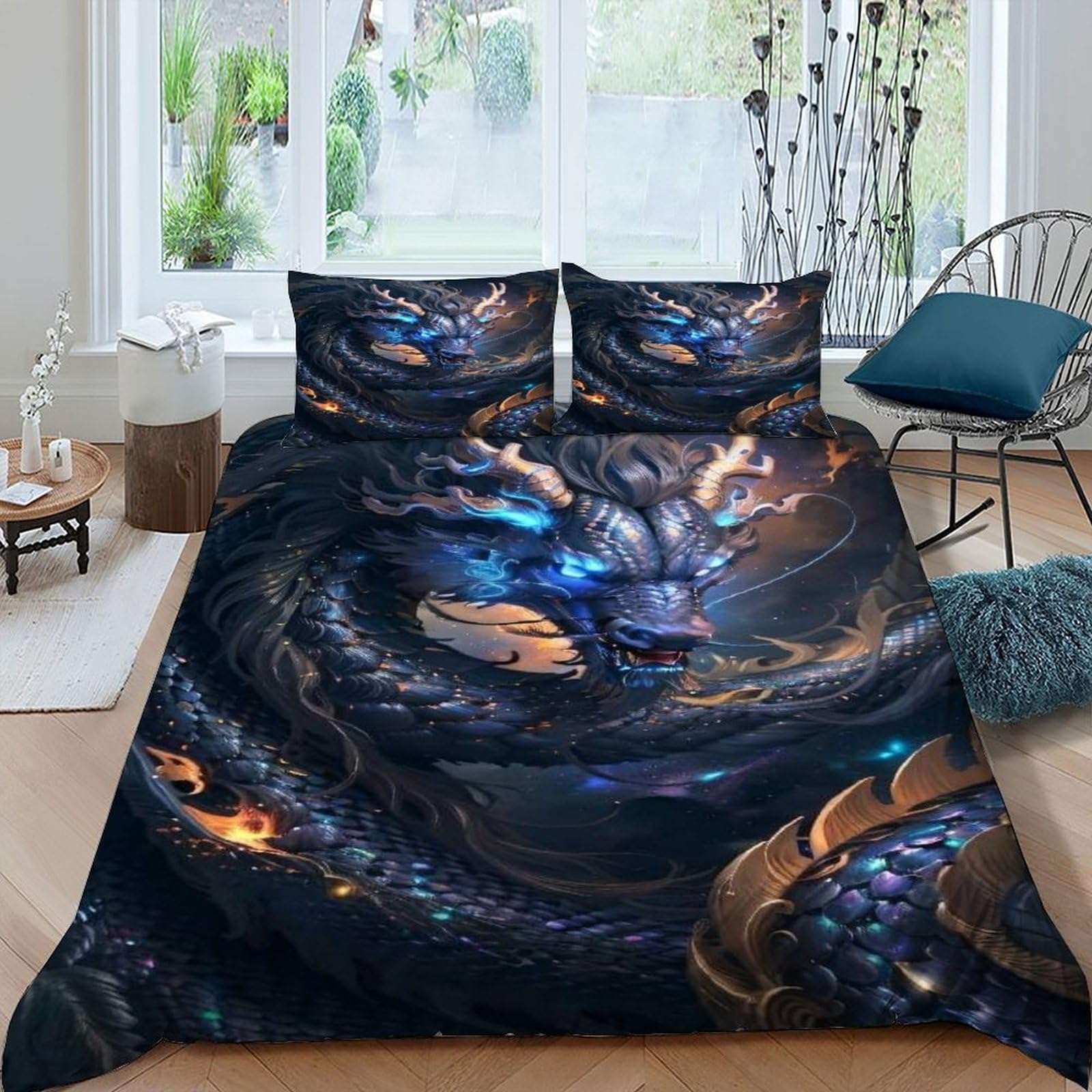 Linge de lit dragon 3D en microfibre premium 220x240cm haute densité