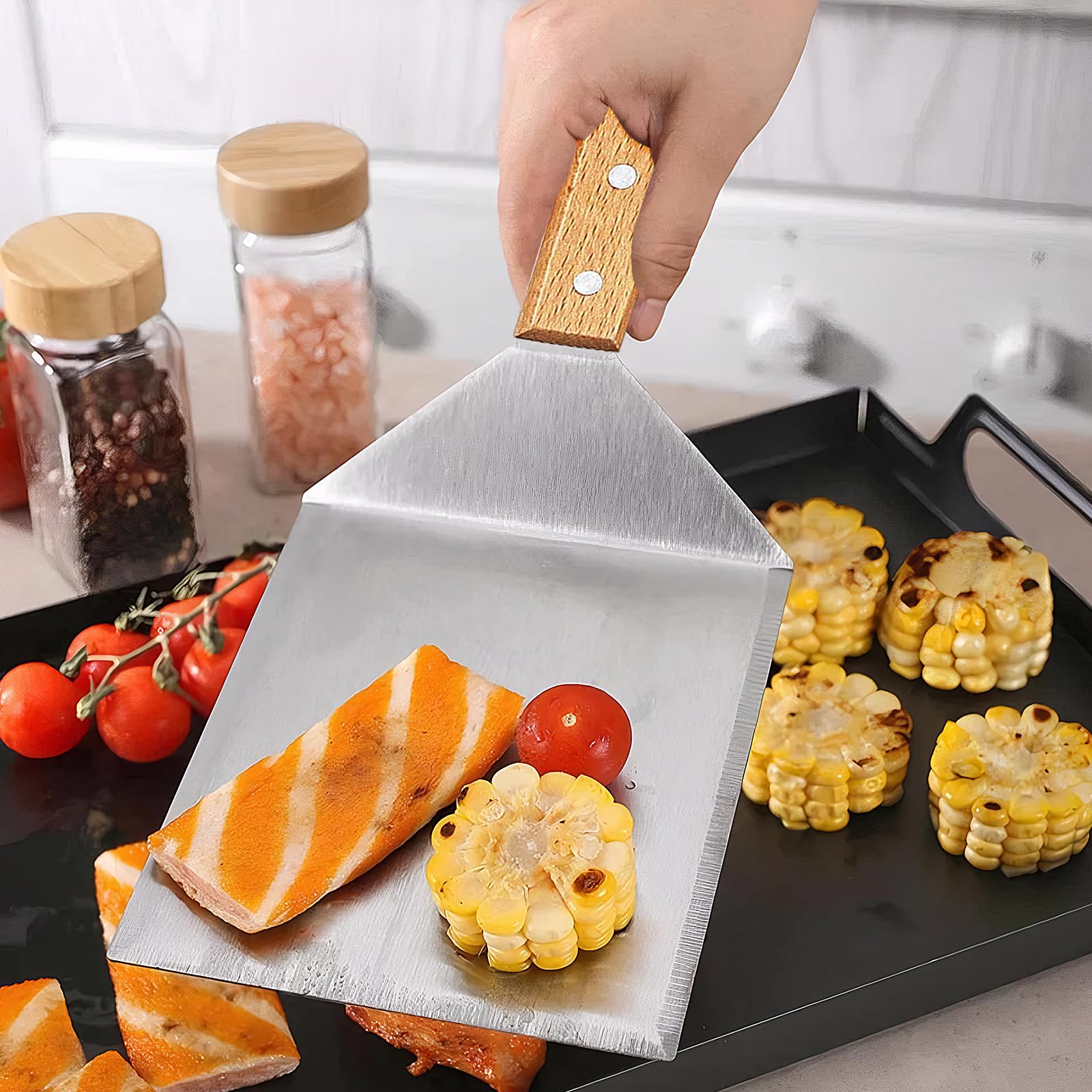 Set di Spatole per Griglia, Spatola Plancha, Raschietto per Impasto, Barbecue Spatola Accessori Ideale per Teppanyaki Campeggio, 3 pezzi