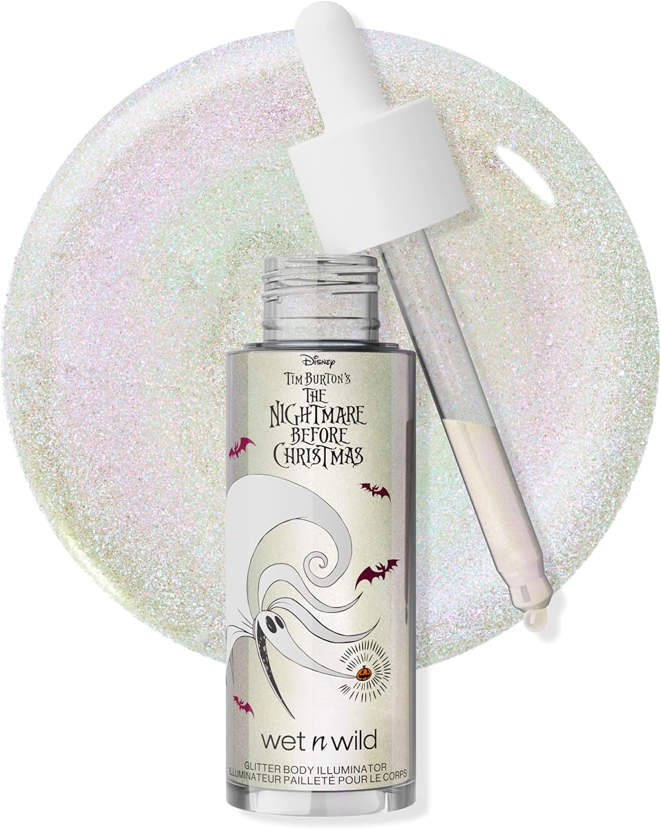wet n wild Nightmare Before Christmas Glitter Body Illuminator, Water-Based Shimmer Glow with Vitamin E & Fruit Extracts – Light The Way