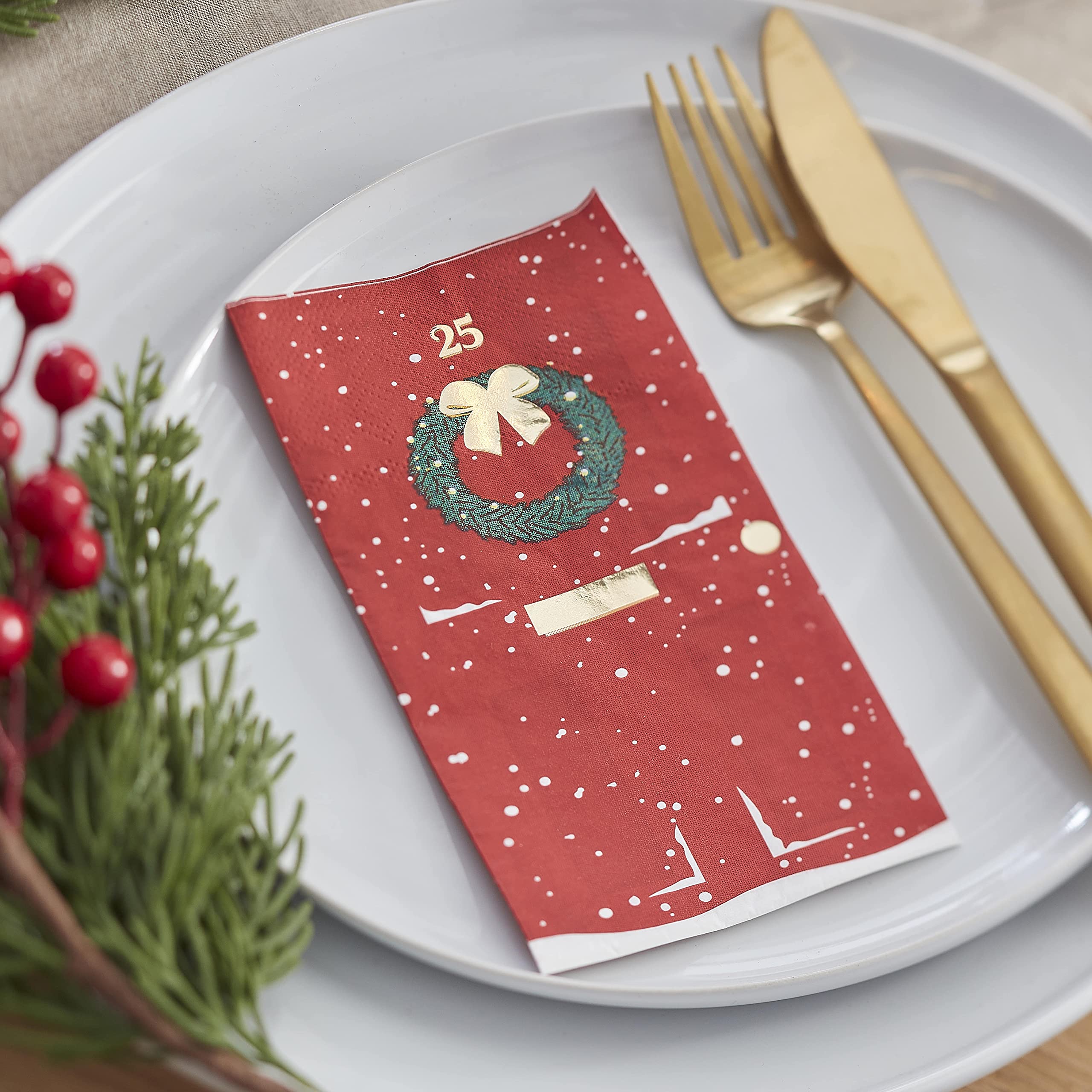 Ginger Ray Gold Foiled Christmas Door Napkins Pack of 16