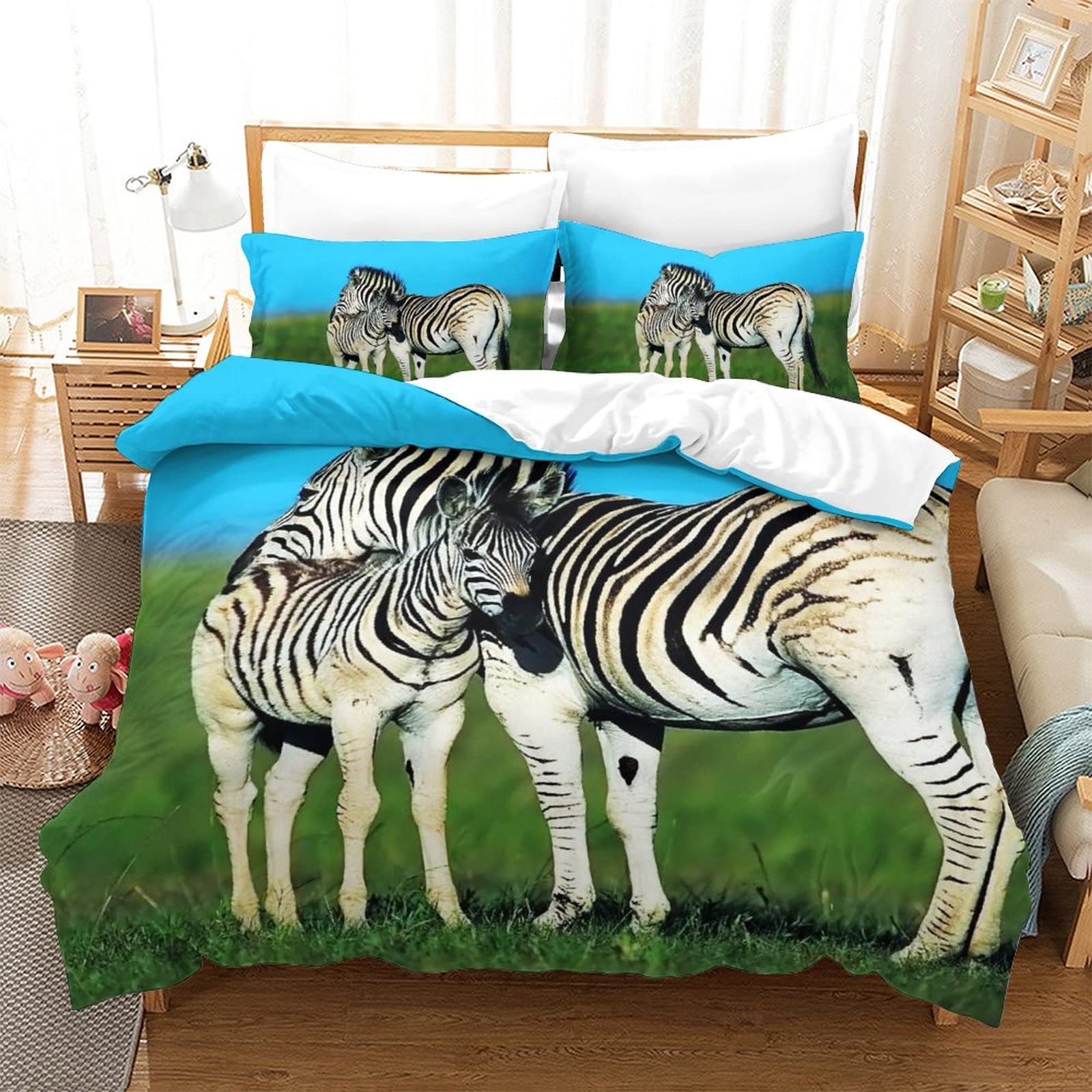Housse de Couette Zèbre Literie 3D Ensemble de Lit Double 200x200 Adulte Enfant