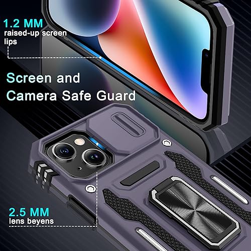 Miniatura 6 de DEERLAMN Funda para iPhone 14 Plus con cubierta deslizante para cámara + protector de pantalla (1 paquete), soporte de anillo giratorio con base