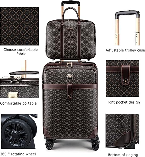 Miniatura 6 de feilario 2 Piezas Equipaje de Negocios de Cuero con Ruedas Giratorias Impermeable Maleta de Mano con Cerradura TSA - Capacidad 36-55L, Rhombus