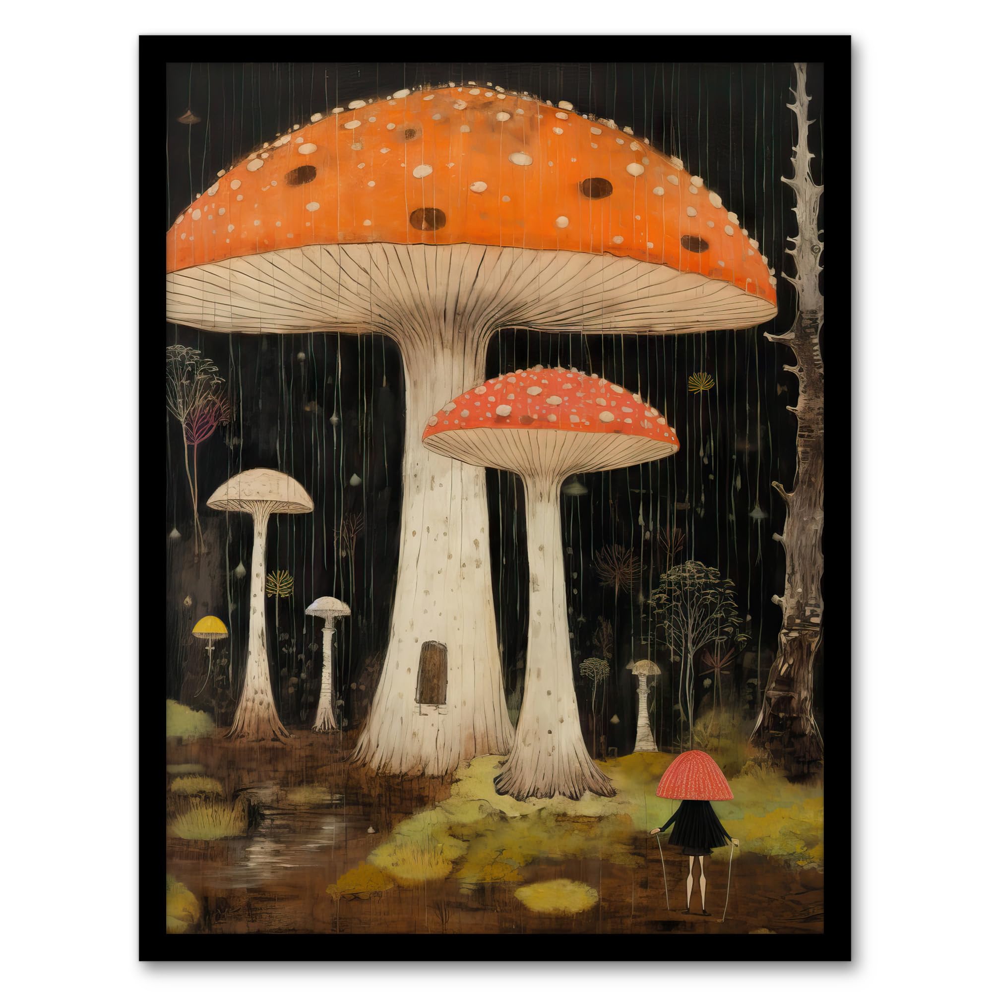 Artery8 Beneath The Mushroom Canopy Artwork A Whimsical Scene In A Fairy Forest Artwork Framed Wall Art Print A4