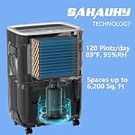 SAHAUHY 120 Pints Smart Dehumidifier for Basement Home Bedroom Garage Space up to 6200 Sq.Ft with Drain Hose,Water Tank and Wheel