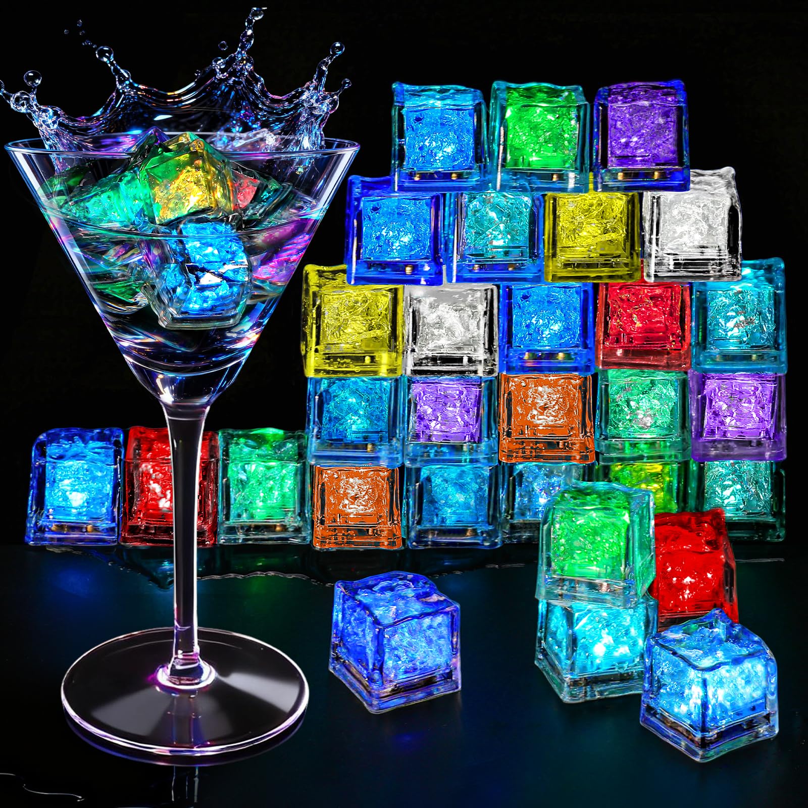 Photo 1 of *** batteries dead*** Ice Cubes, 300 Pack Multi Color Led Ice Cubes for Drinks IP67 Waterproof Reusable Glowing Flashing Changing Lights Water Activated Drink Lights for Cocktails Christmas Party Bar Wedding