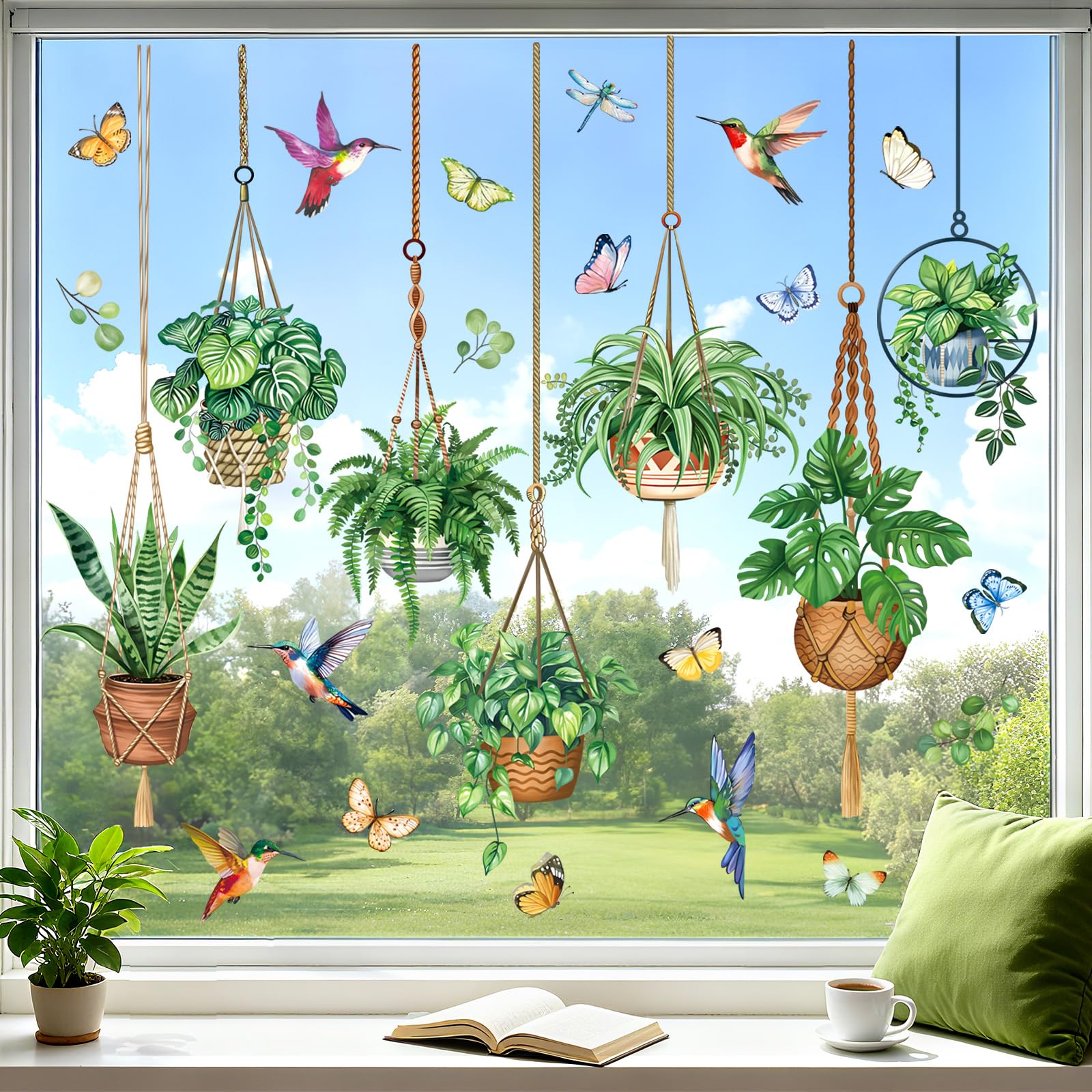Fensterbilder Frhling & Sommer - Selbstklebende Hngende Pflanzen  Topfpflanzen Aufkleber Fr Fenster & Glastren Fensteraufkleber Pflanzen