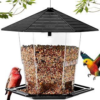 Jealoeur Black Hanging Bird Feeder for Wild Birds - 2.2LB Capacity, Easy Fill Retractable Outdoor Seed Feeder