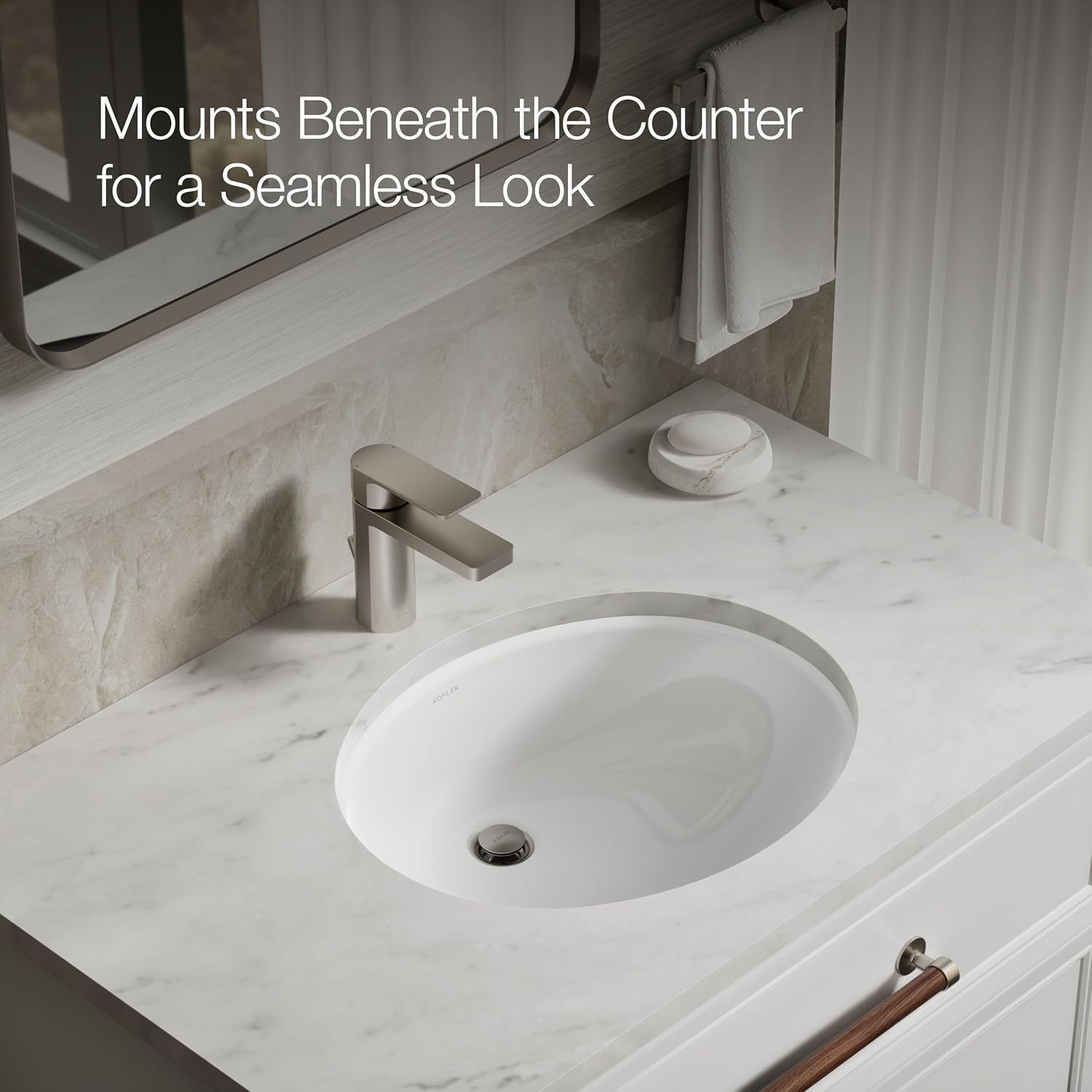 KOHLER K-EC2210-0 Caxton Oval Bathroom Vanity Sink, White, Fits Standard 14" x 17" Cutouts, Undermount Bathroom Sinks