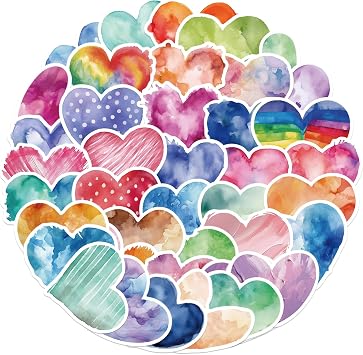 50pcs Love Heart Stickers for Teens Adults Kids Vinyl Waterproof Colorful Heart Decorative Stickers for Water Bottle, Laptop, Scrapbook, Journaling Supplies for Valentines Day HeartShaped