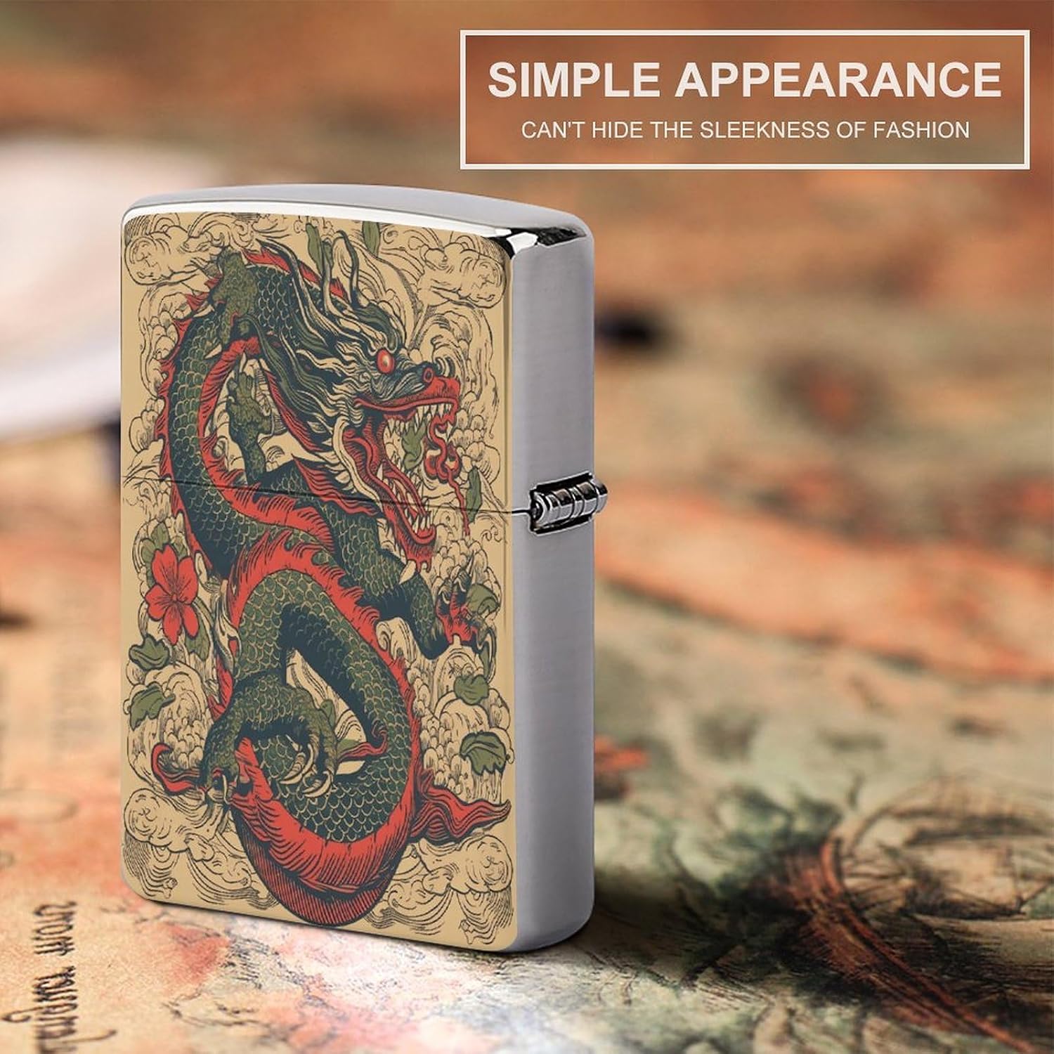 Beige Dragon Pattern Lighter Case Cover Lighter Shell