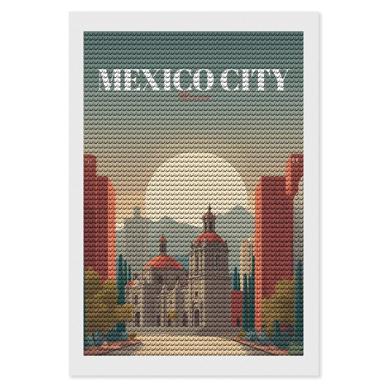 Junmoney Mexico City Travel (2) Diamond Painting Canvas Set 8"x12", Easy to Enjoy, Adhesive Canvas, Office Decor, Holiday Gift Idea, with Tool Kit
