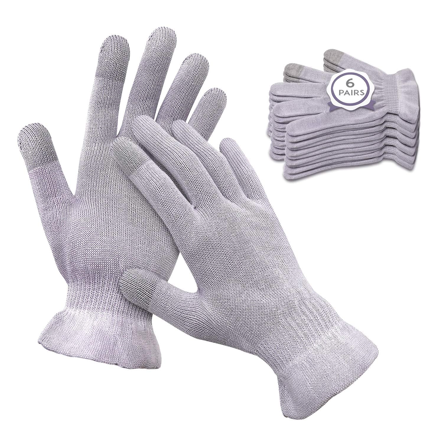 MIG4U Guanti di bellezza idratanti touchscreen guanti da notte per donne mani secche, lozione notturna, eczema, SPA, trattamento cosmetico, grigio viola, 6 paia taglia L/XL