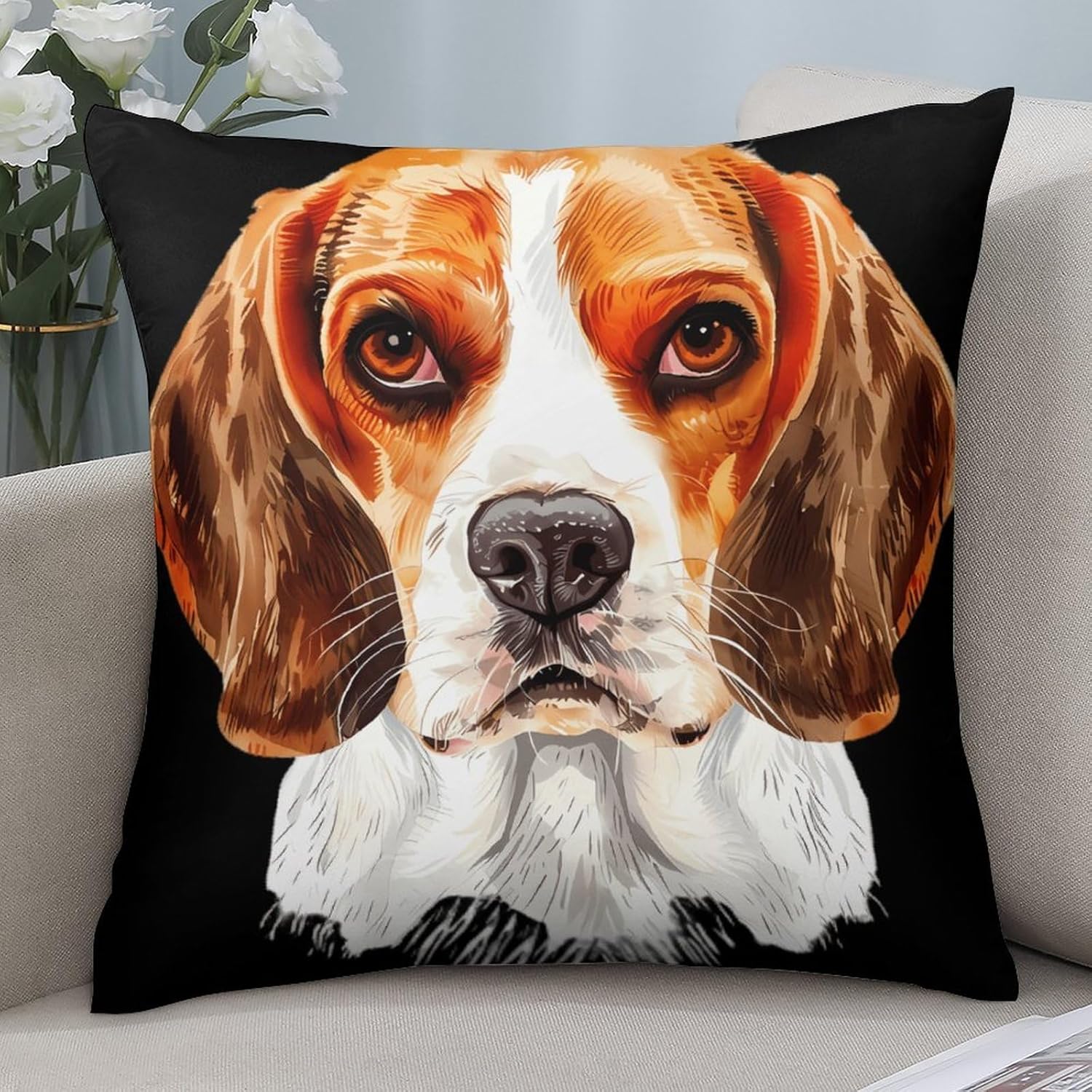 Cute Beagle Dog Printed Throw Pillow Case 4 Pcs Soft Pillowcases Pillows Covers Sofa Bed Decor 12/14/16/17/18/20/22/24/32 Inches