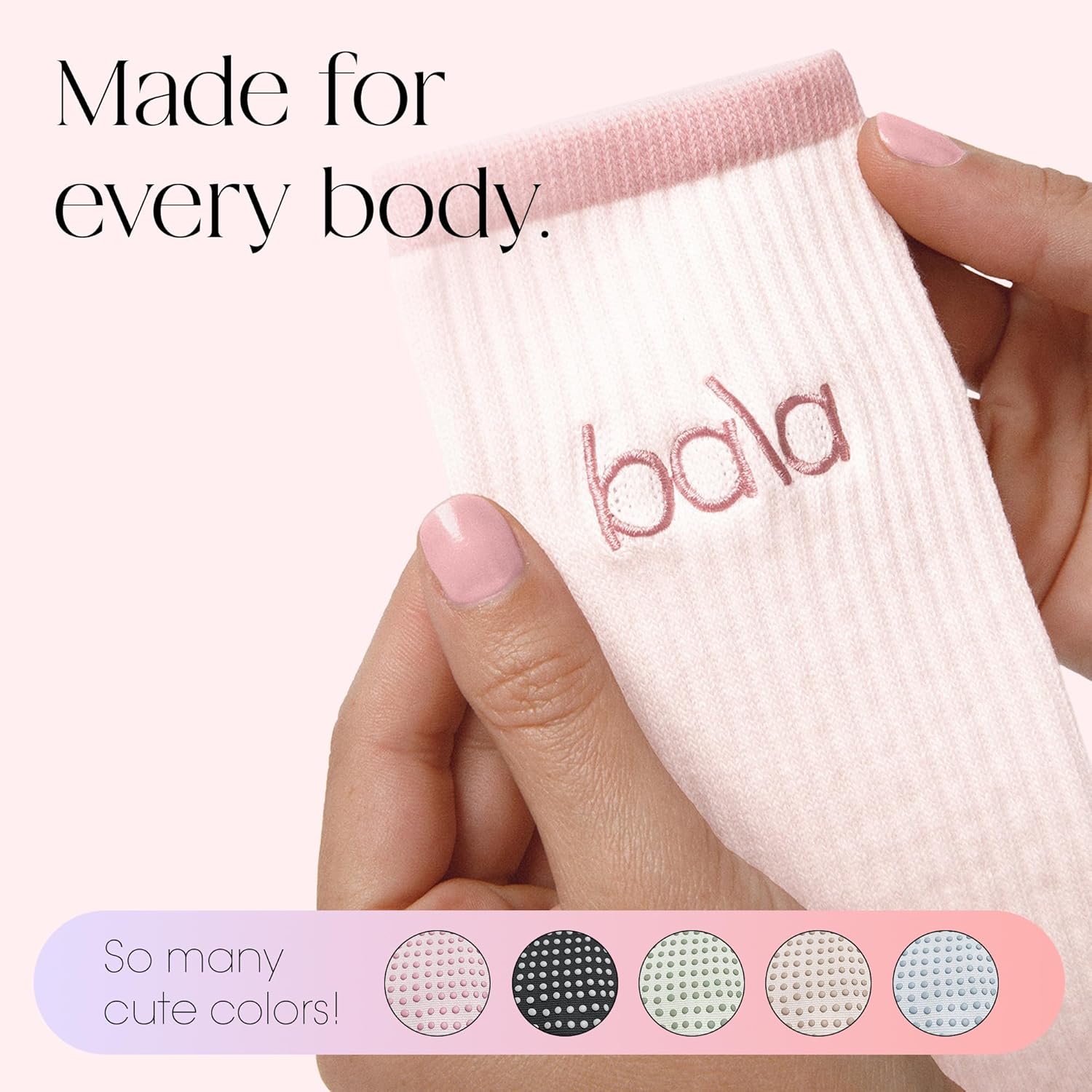 Bala High Sock with Grips - Classic Crew Slip-Free High Socks Designed for Yoga, Pilates, Barre & Home Workouts - Lightweight