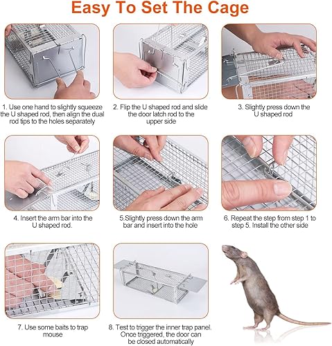 Miniatura 6 de Trampas humanas para ratas, trampas de ardilla para ratas de 2 puertas, captura y liberación de jaula de animales vivos para ratones, ardilla,