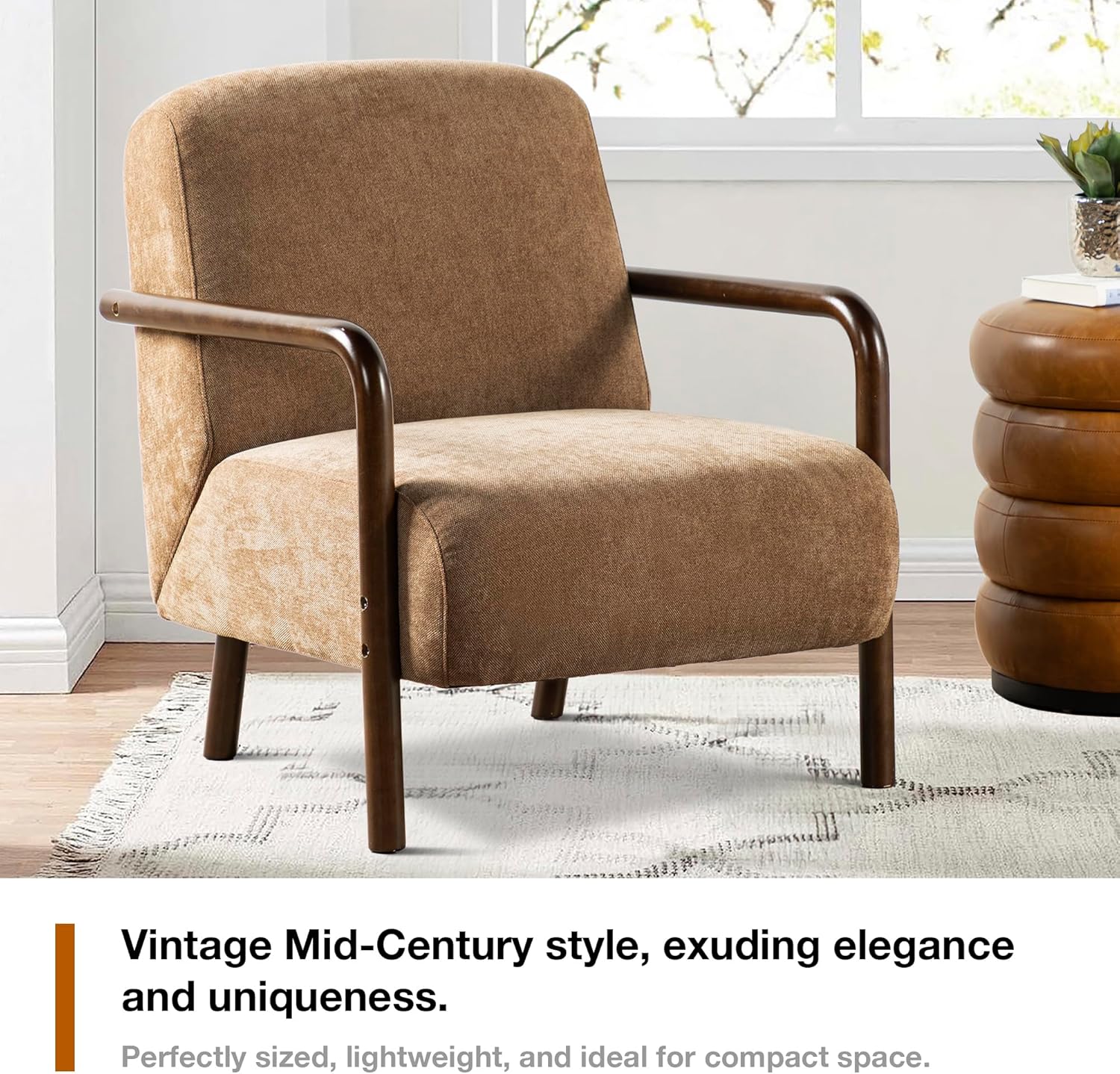 Glitzhome Accent Chair Set of 2, Mid-Century Modern Living Room Chairs with Extra-Cushioned Fabric & Walnut Rubber Wood Frame, Comfy Armhairs for Living Room/Bedroom/Reading Room/Office