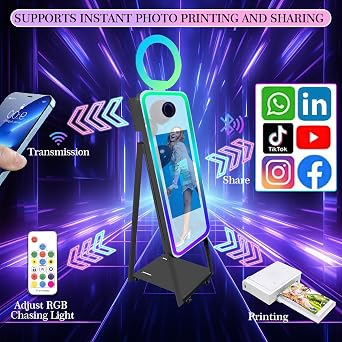 Mirror Photo Booth Selfie Led Frame Portable Touch Screen Magic Mirror Booth Machine for Wedding Party Events (Black, 40inch Booth+Flight)