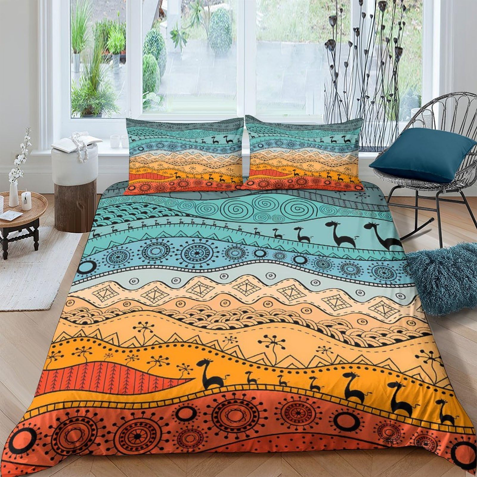 Housse de couette chameau parure de lit 3 pièce style bohème 220x240