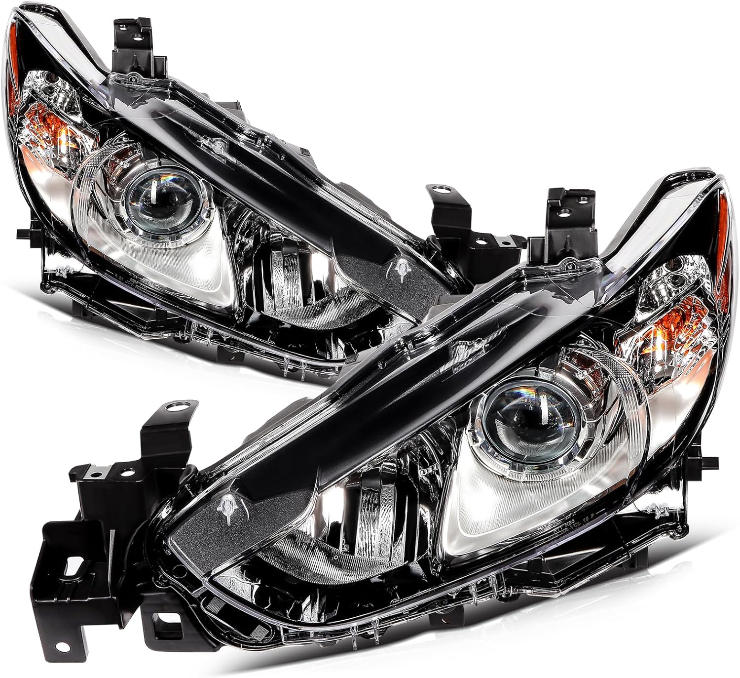 Driver Side and Passenger Side Headlight Assembly fit for 2014-2017 For Mazda 6 Sedan 4-Door Black Housing Amber Reflector Clear Lens Headlights Assembly Pair Replacement GMP2510L0 MA2518160