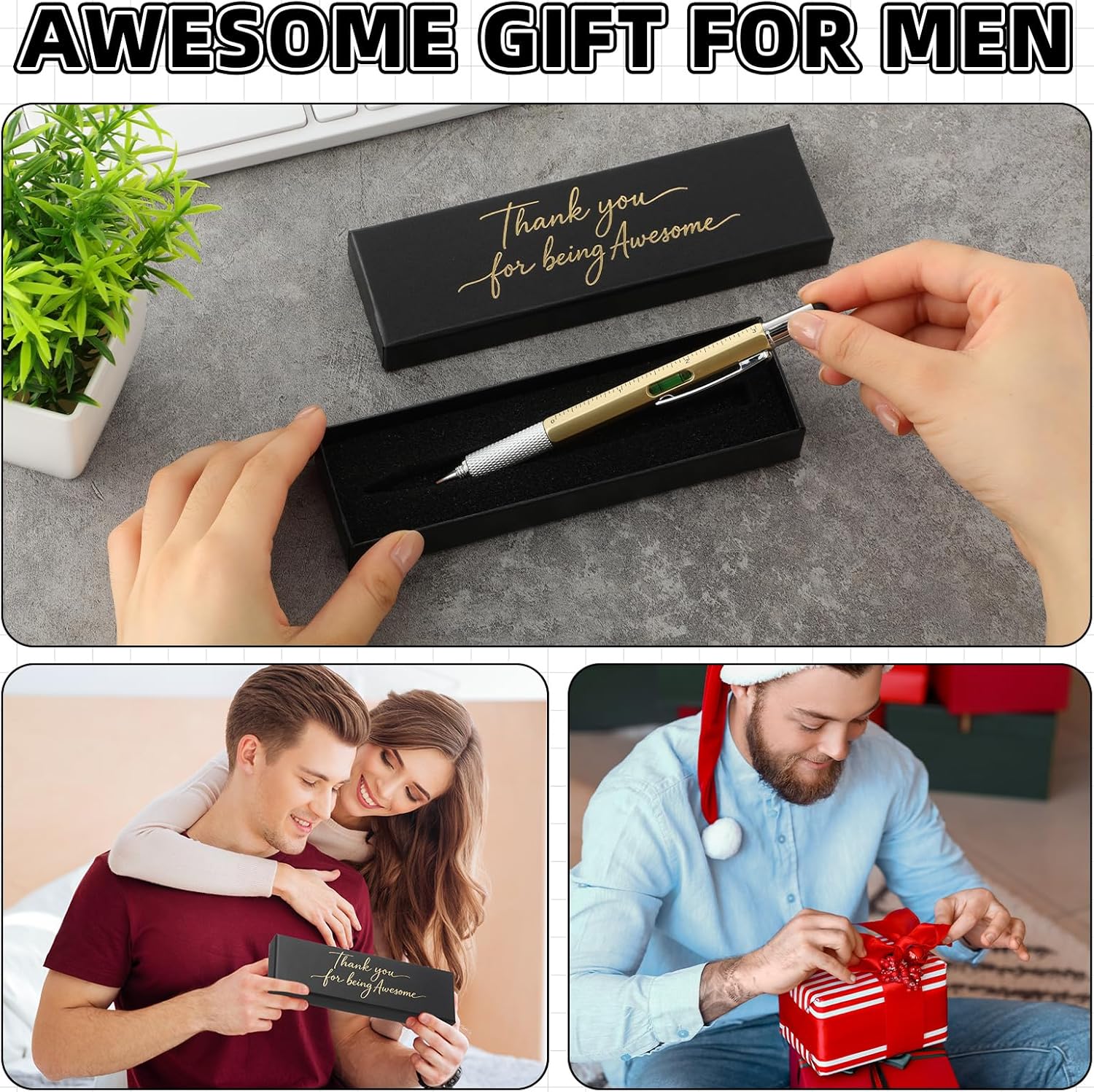 AmazingSpark 20 Sets Employee Multi-tool Gifts:Multi Tool Pen with Motivational Quote Boxes Bulk Appreciation Gifts for Adult Men Dad Husband Father's Day Birthday (Colorful,Black Box)