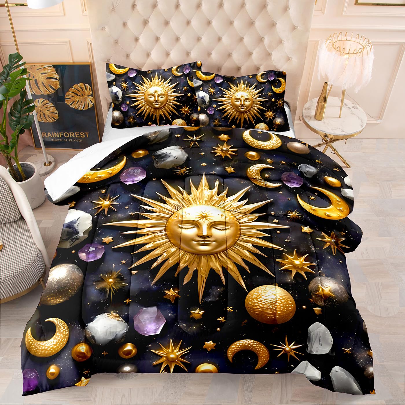Couette 4 saisons 200x200 microfibre imprimée 200gsm lavable avec 2 taies d'oreiller 50x75