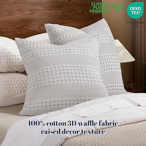 Miniatura 3 de PHF - Paquete de 2 fundas de almohada de 100% algodón, punto gofre, sin relleno, elegantes fundas decorativas para cama, sillón y sofá, 26 x 26