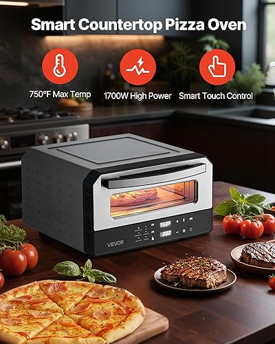 Miniatura 2 de VEVOR Horno eléctrico para pizza, máquina inteligente para hacer pizzas para interiores con 5 preajustes, olla de pizza de encimera de 12 pulgadas