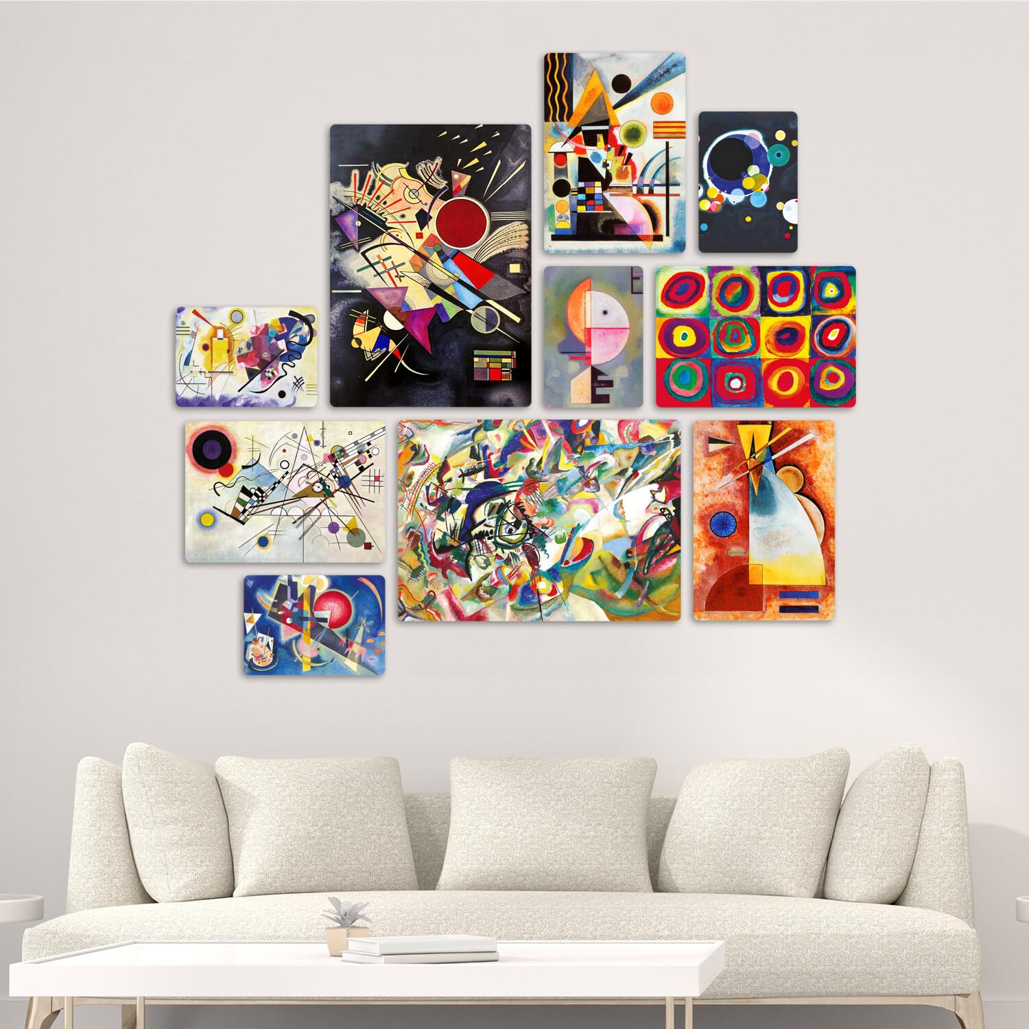 Giallobus - Ensemble de 10 peintures multi-panneaux - Vassily Kandinsky - Kandinsky 1 - Bois MDF - - 2 x 42x29,7cm - 4 x 29,7x21cm - 4 x 21x14,85cm - - Prêt à accrocher - Tableaux