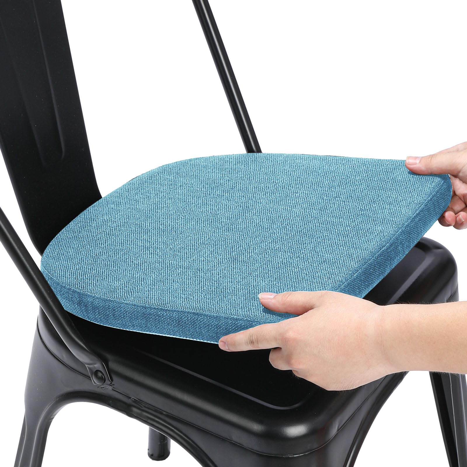 BUYUE Leinen 30x30 Kissen für Metallstuhl 1 Stück, Anti-Rutsch Sitzkissen für Esszimmer Küche Café stapelbare Stühle (U-Form, hellblau, 1 Stück)